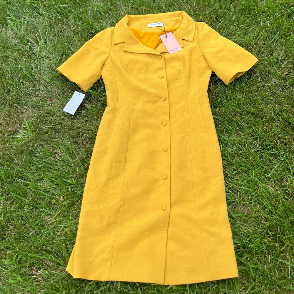 MM.LaFleur Candice Sheath Dress Button Front V-Neck Marigold Tumeric